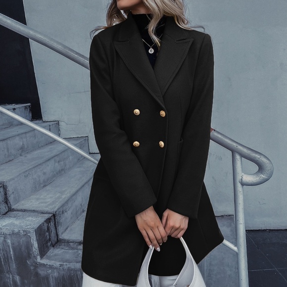 Classic Green button double breast pea coat Jacket - Picture 4 of 7